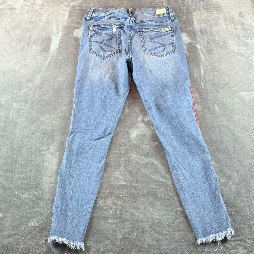 Seven‎ 7 Women's Jeans Size 4 Mid Rise Ankle Skinny Red Trim Raw Hem Distressed